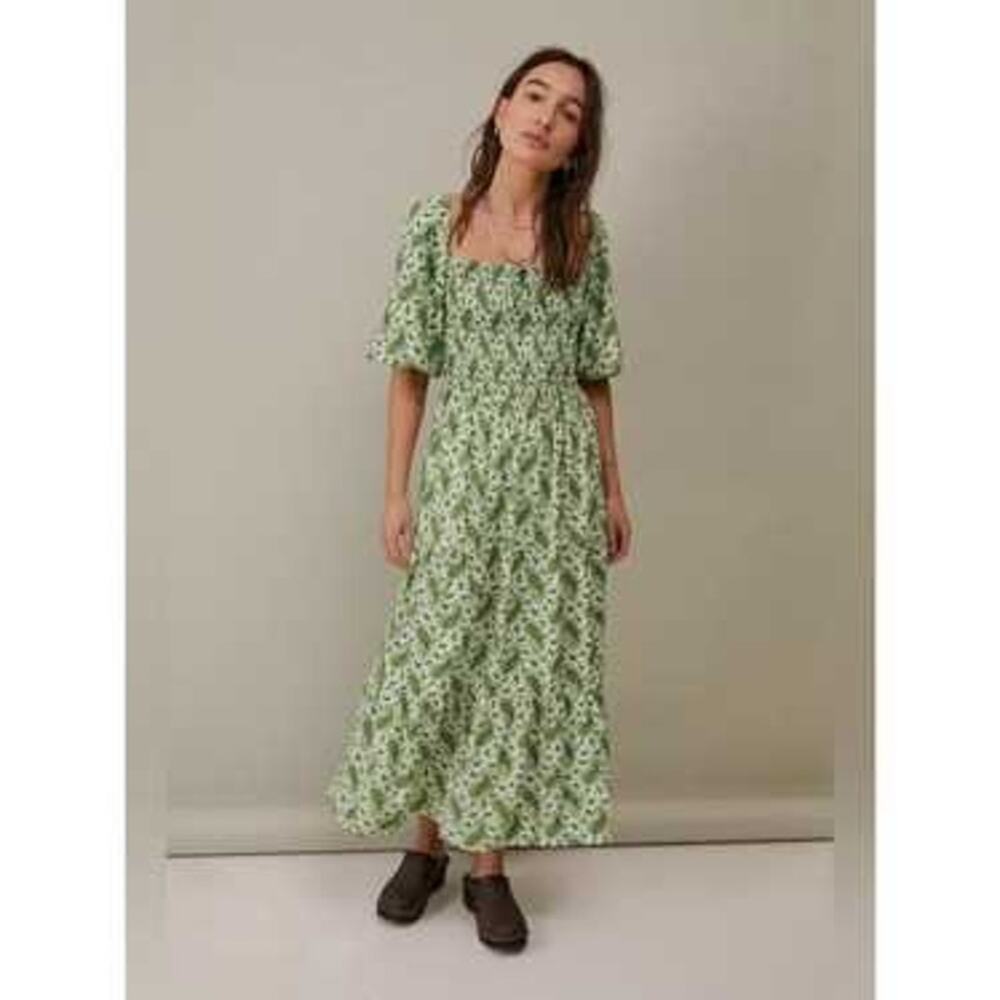 Faithfull the Brand Le Galet Smocked Midi Dress - Green Paisley